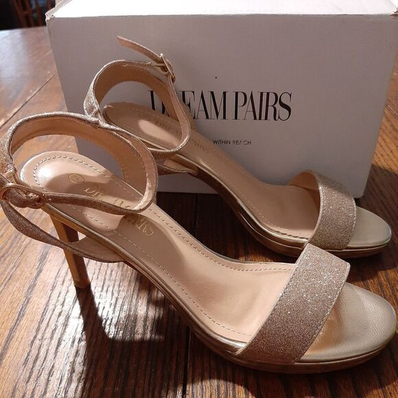 Dream Pairs Shoes - Size 7 Dream Pairs Gold Glitter Stecy-1 Open Toe High Heel Dress Sho…